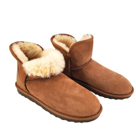 Kirkland 8 Real Fur Boots Shearling Sheepskin Suede Scalloped Fold over Shoes - Picture 6 of 16